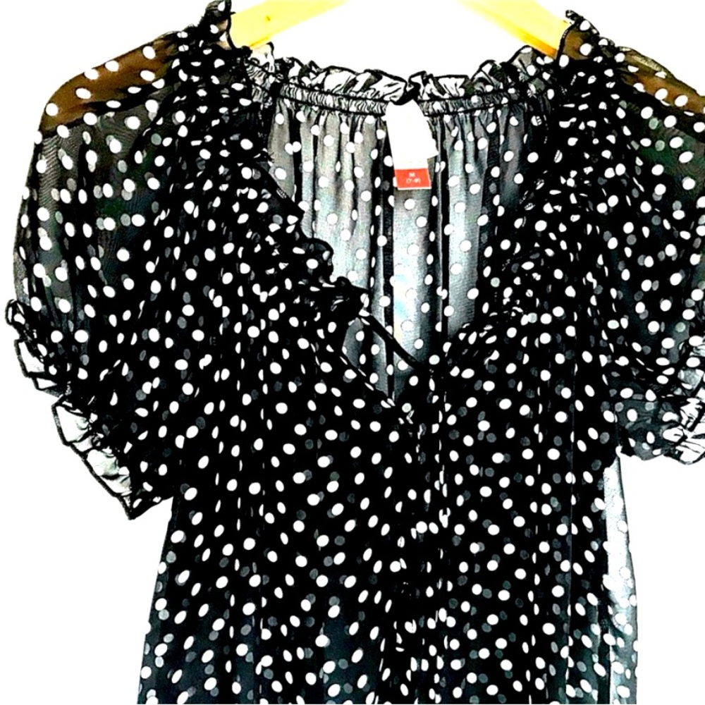 Black & White Polka Dot Sheer Top Size 7-9